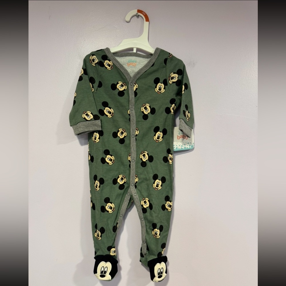 Green Mickey head Disney Baby footie pajamas